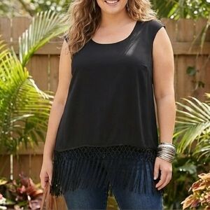 Grace Elements Black Sleeveless Fringe Blouse size 2X